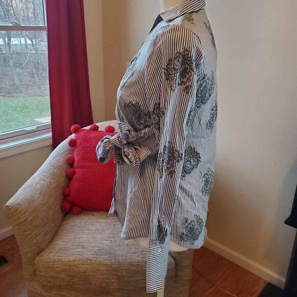 Zara Woman striped floral tie collared shirt XS - Picture 8 of 11